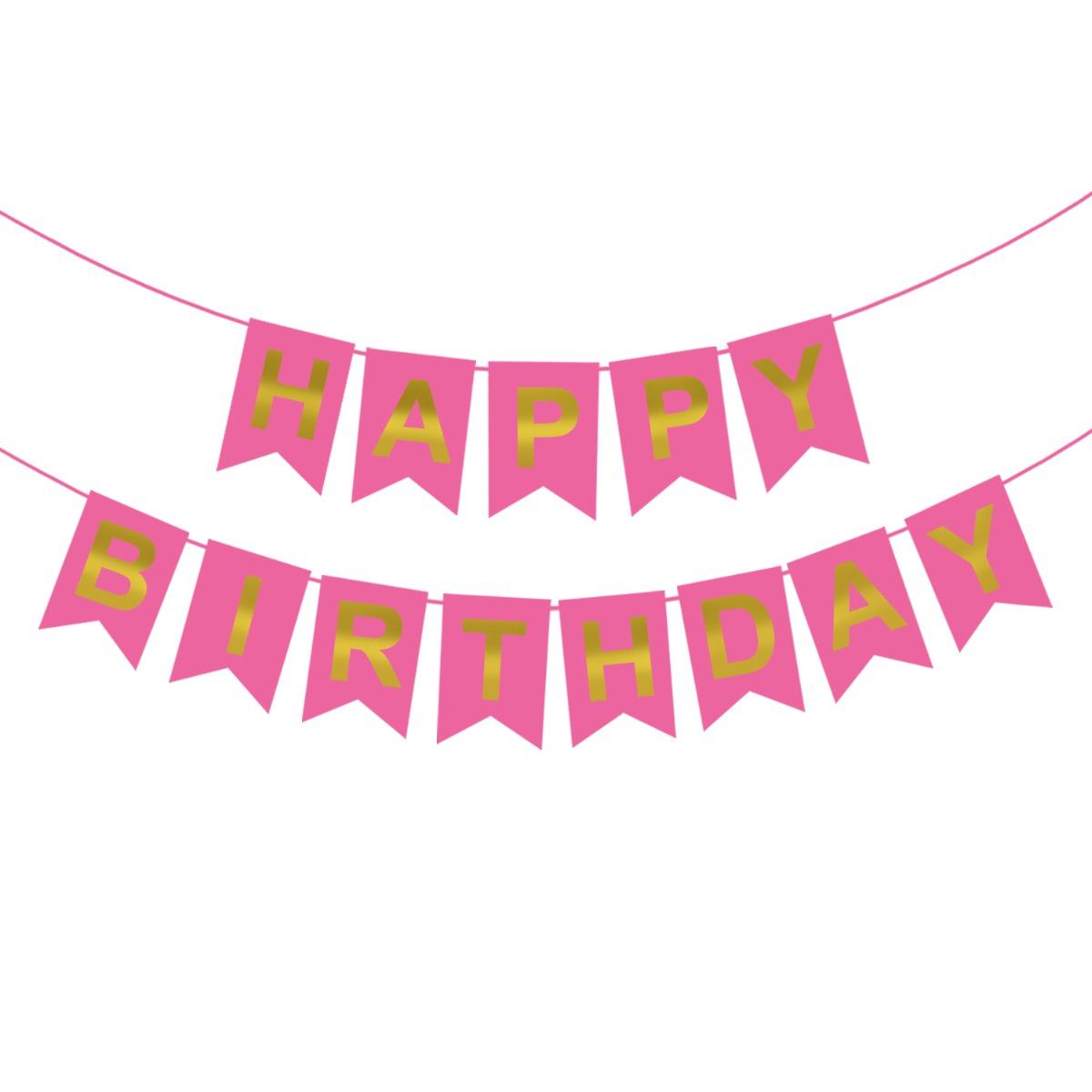 PartyCorp Pink & Gold Happy Birthday Printed Wall Banner Decoration for All Ages, Birthday Party Supplies