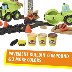 Play-Doh Wheels Gravel Yard Construction Toy with Non-Toxic Pavement Buildin' Compound Plus 3 Additional Colors