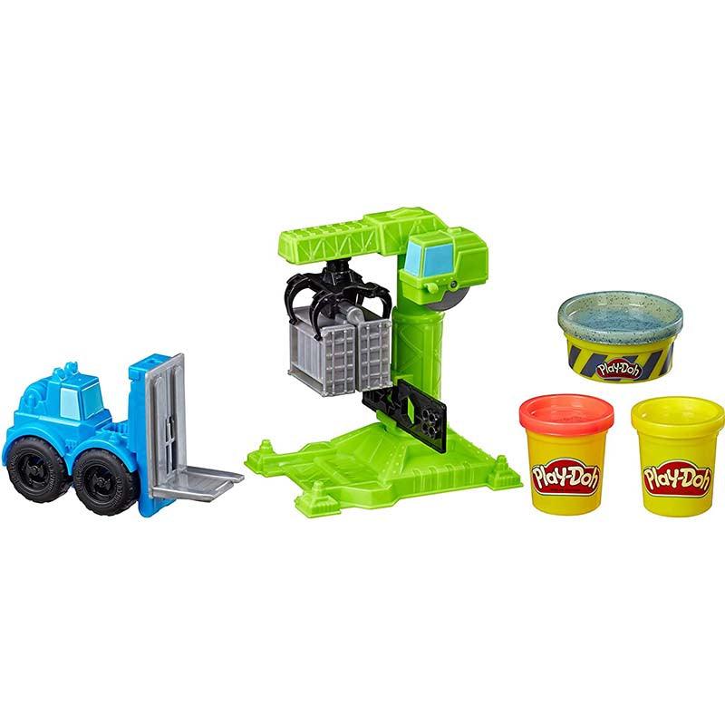 Play-Doh Wheels Crane and Forklift Construction Toys with Non-Toxic Play-Doh Cement Buildin' Compound Plus 2 Additional Colors
