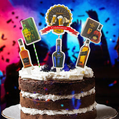 PartyCorp Printed Cocktail Whiskey Beer Themed Cake Topper, Pack Of 6