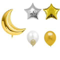 PartyCorp Star and Moon Foil Gold and Silver Balloon Bouquet, Decoration Set for Birthday, Anniversary, Baby, Bridal Shower, DIY Pack of 7