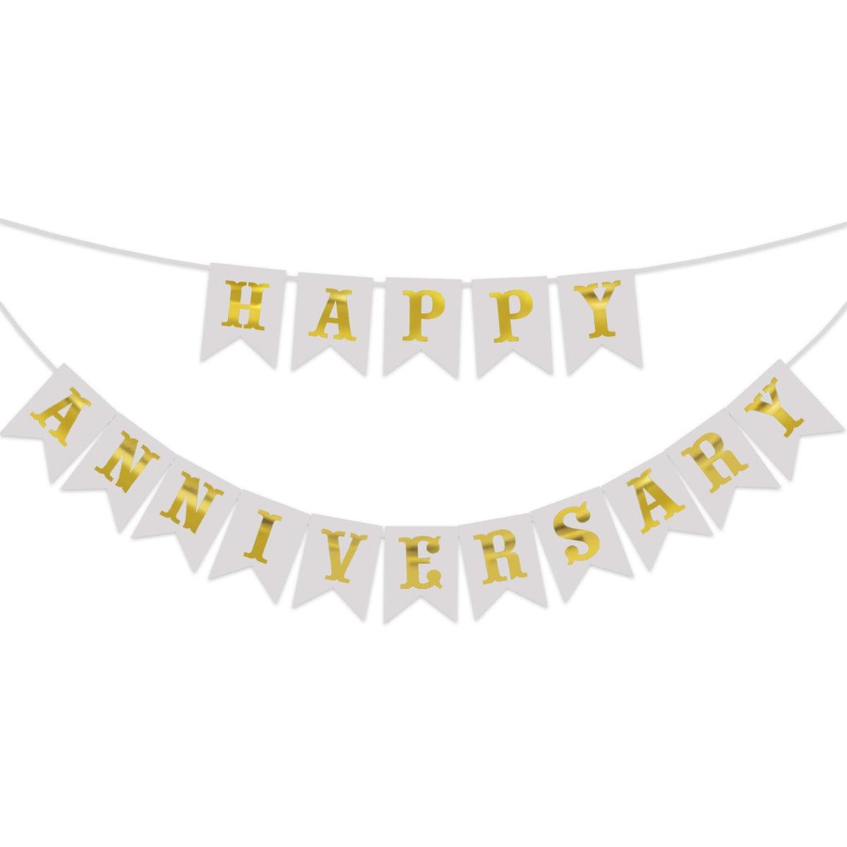 PartyCorp White & Gold Happy Anniversary Printed Wall Banner Decoration Set