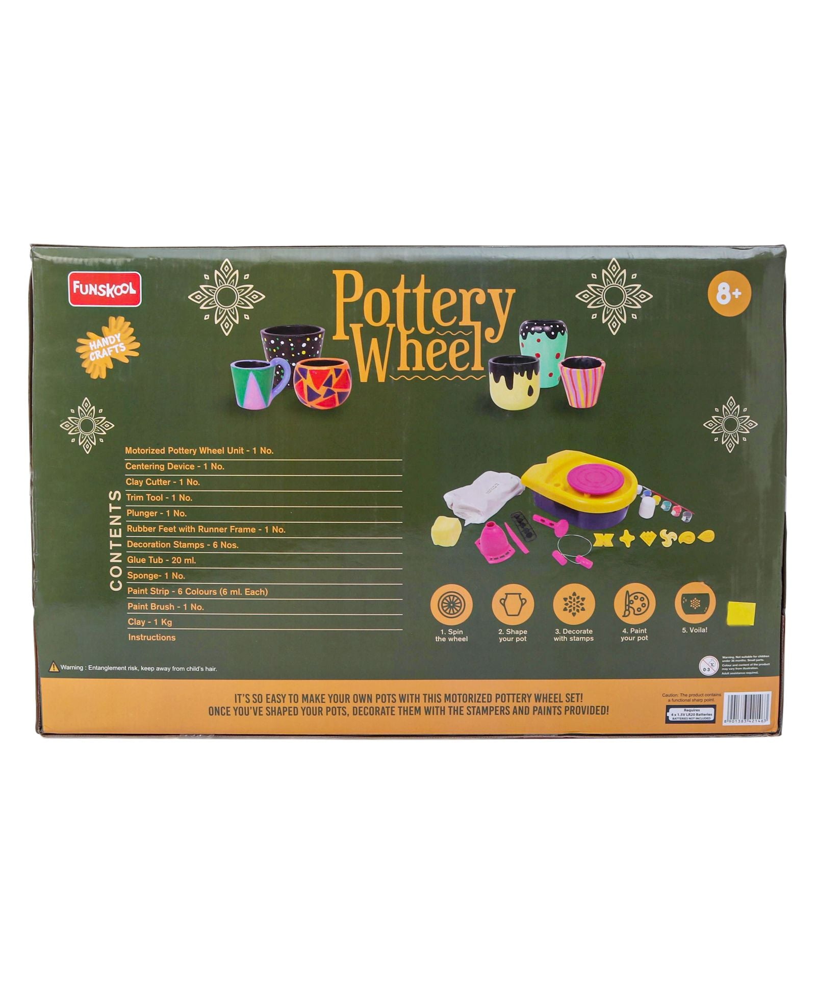 Funskool Handycrafts - Pottery Wheel Make and Decorate Clay Pots - Pot Making and Sculpting Kit for Ages 8+