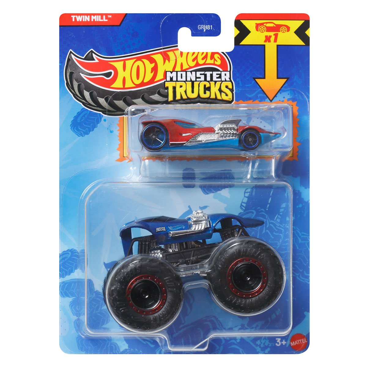 Hot Wheels Twin Mill Monster Truck Diecast Truck with 1:64 Scale Car for Ages 3+