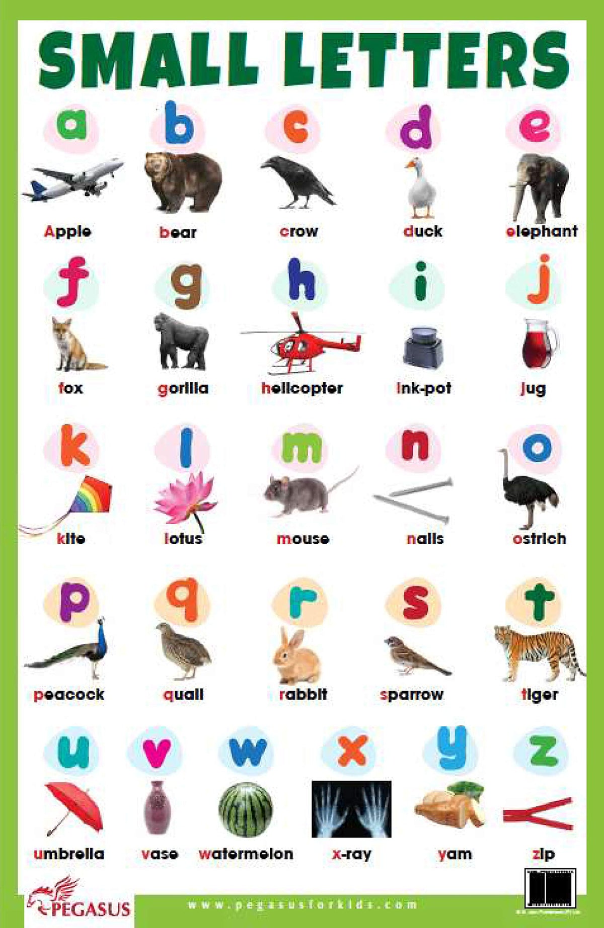 Pegasus ABC Small Letters - Thick Laminated Preschool Chart