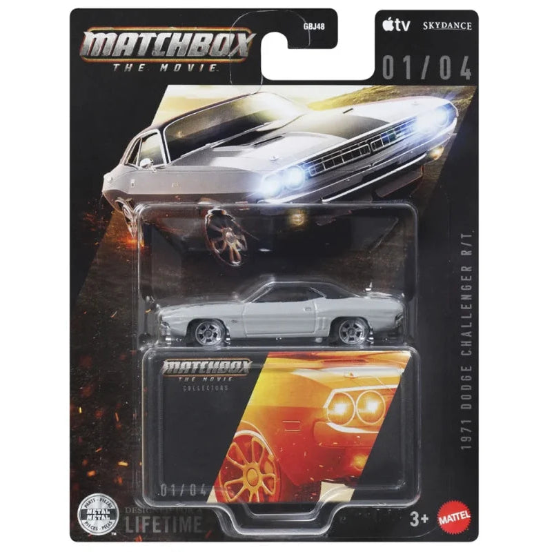 Matchbox The Movie Premium 1:64 Scale 1971 Dodge Challenger R/T Fastback Die-Cast Toy Car with Collectible Box, Ages 4+