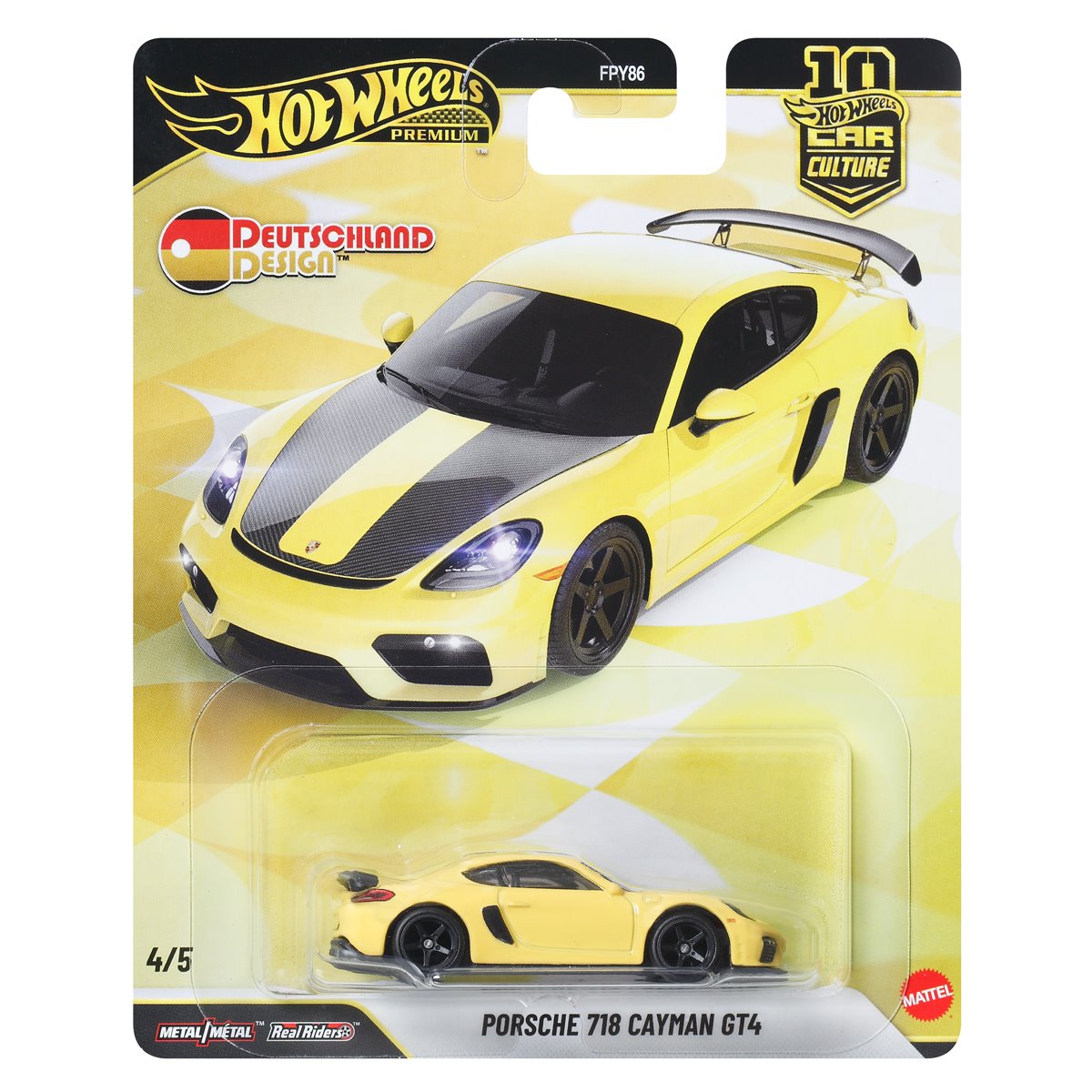 Hot Wheels Car Culture 1:64 Scale Premium Deutschland Design Porsche 718 Cayman GT4 Toy Car for Ages 4+
