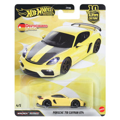 Hot Wheels Car Culture 1:64 Scale Premium Deutschland Design Porsche 718 Cayman GT4 Toy Car for Ages 4+