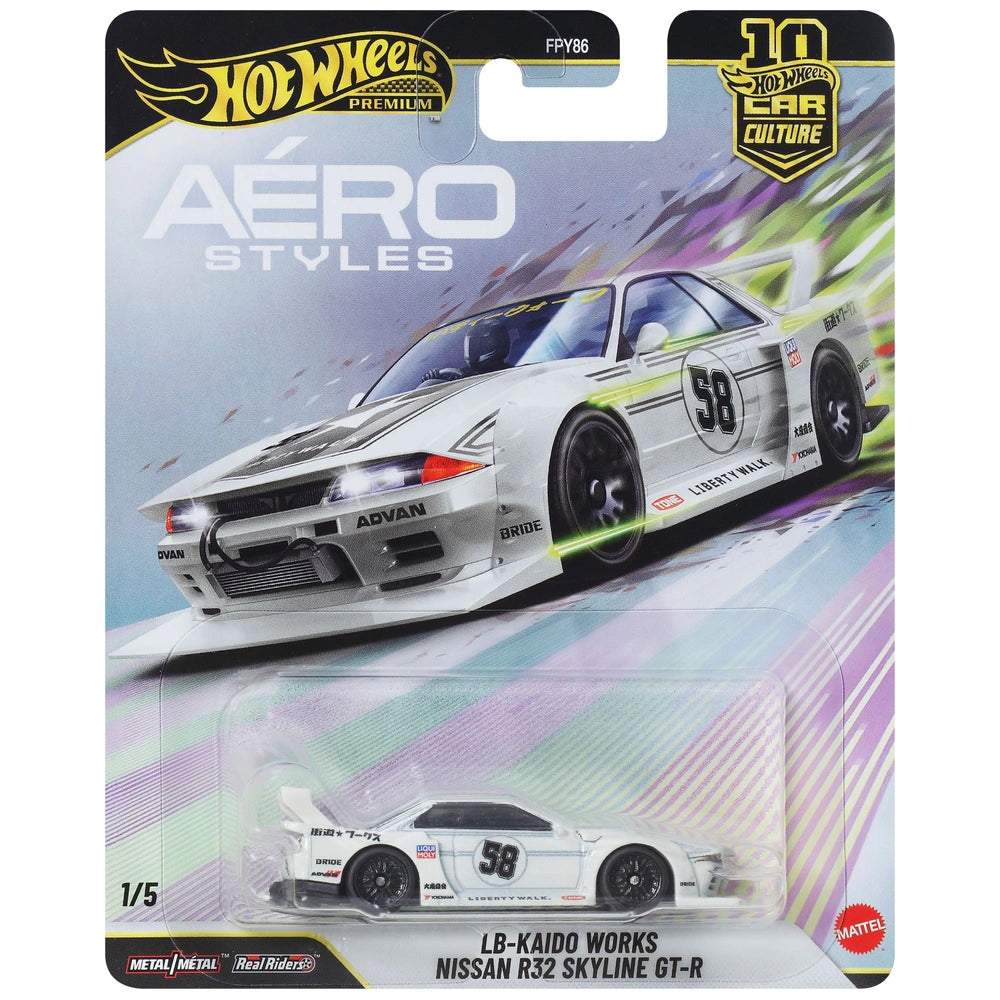 Hot Wheels Car Culture 1:64 Scale Premium Aero Styles LB-Kaido Works Nissan R32 Skyline GT-R Toy Car for Ages 4+