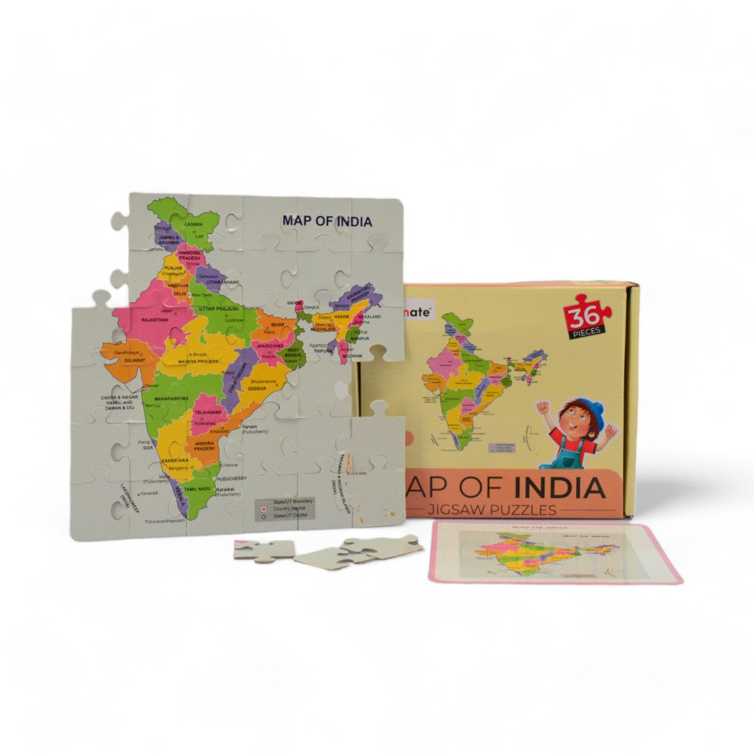 Mittimate Map of India Jigsaw Puzzle – 36-Piece Cardboard Puzzle for Kids (Ages 4-6) | Fun, Learning & Perfect Birthday Gift