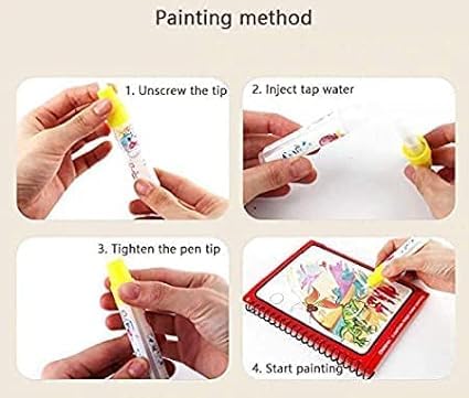 REZNOR Quick Dry Re-Usable Magic Coloring Water Book with Magic Pen (Random Design), Pack of 6