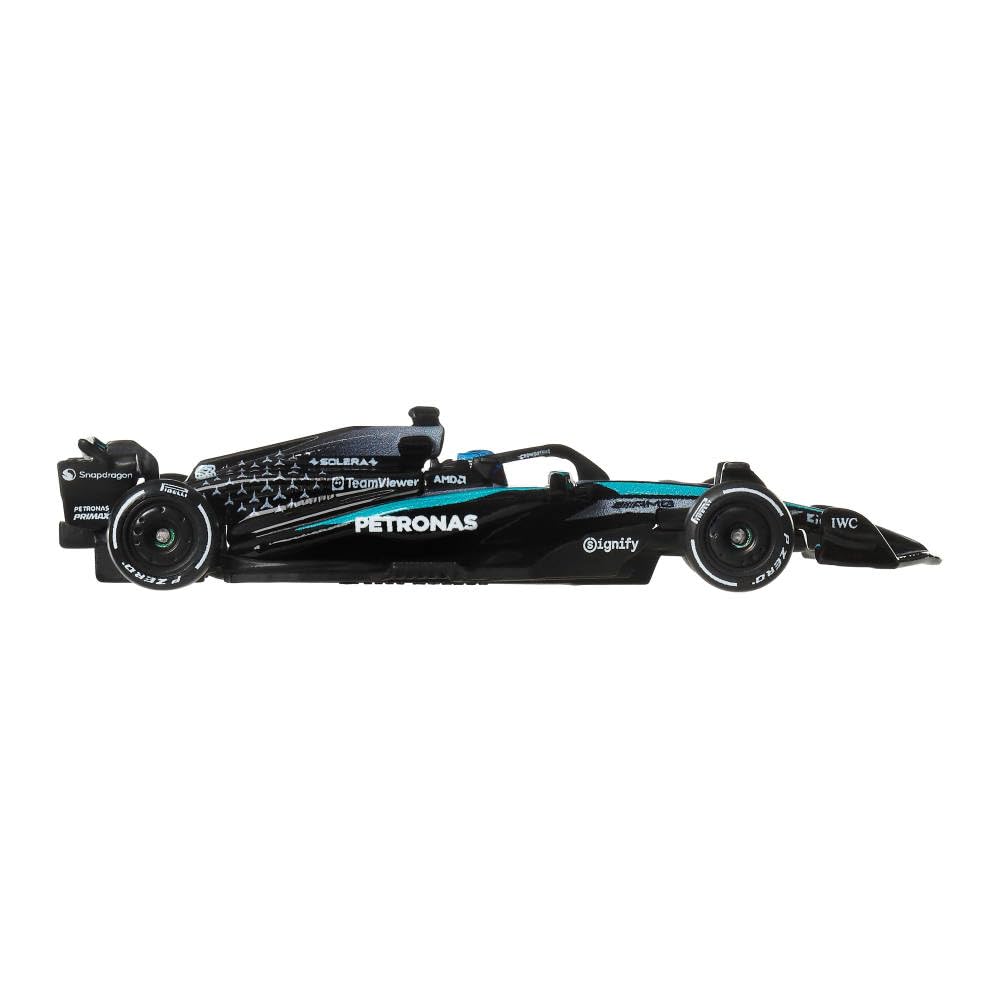 Hot Wheels Race Team Mercedes-AMG Petronas F1 Team (#63) 1:64 Scale Premium Die-Cast Formula 1 Collectible Toy Race Car with Real Riders Tires & Metal/Metal Body & Chassis for Collectors
