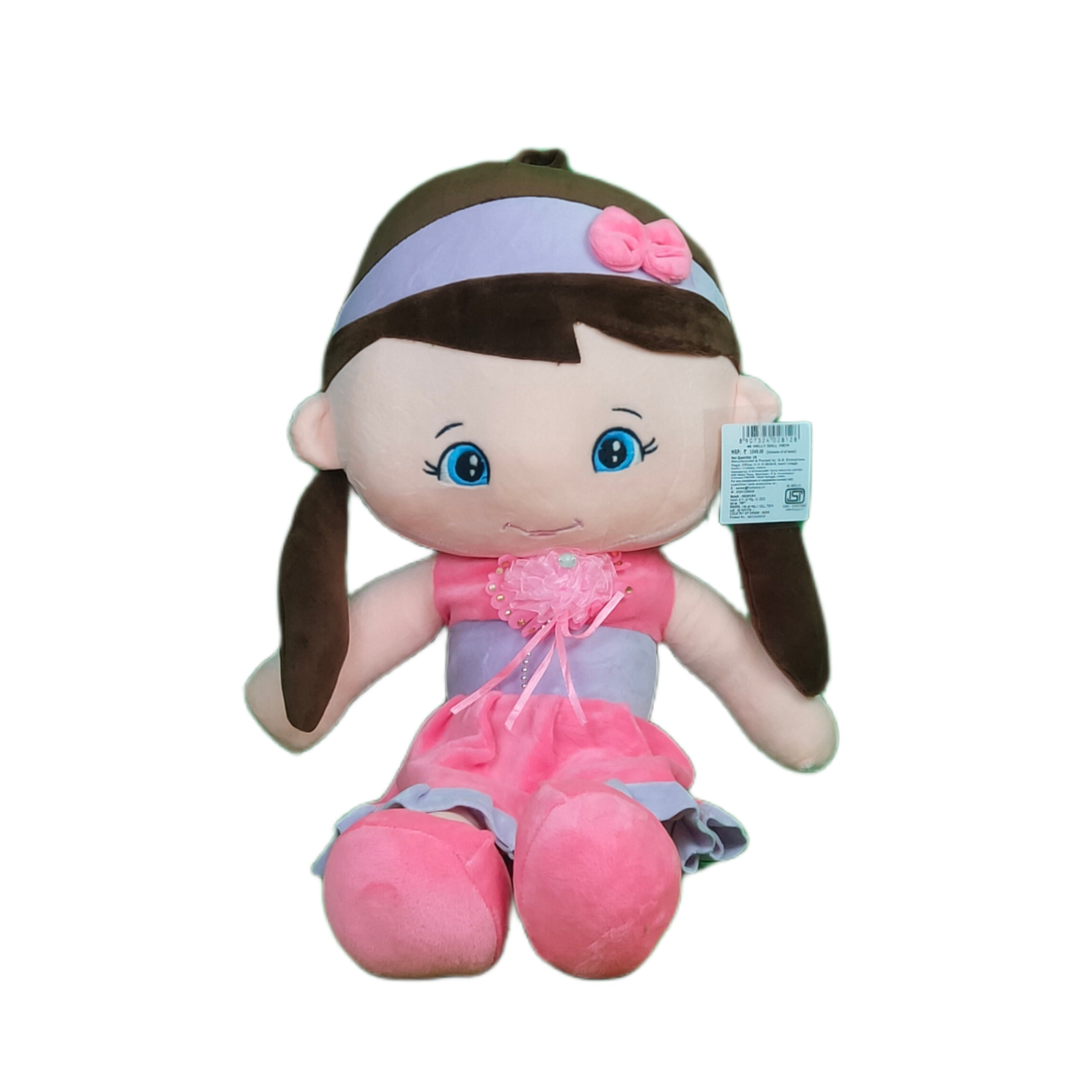 Play Hour Melly Rag Doll Plush Soft Toy Wearing Pink & Purple Frock for Ages 3 Years and Up, 70cm