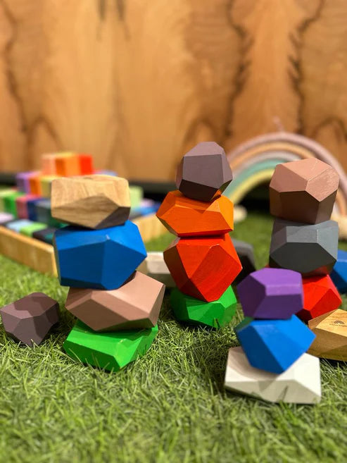 Kiddies Kingdom Wooden Stones (Coloured) Wooden Stones For Ages 3 and Above
