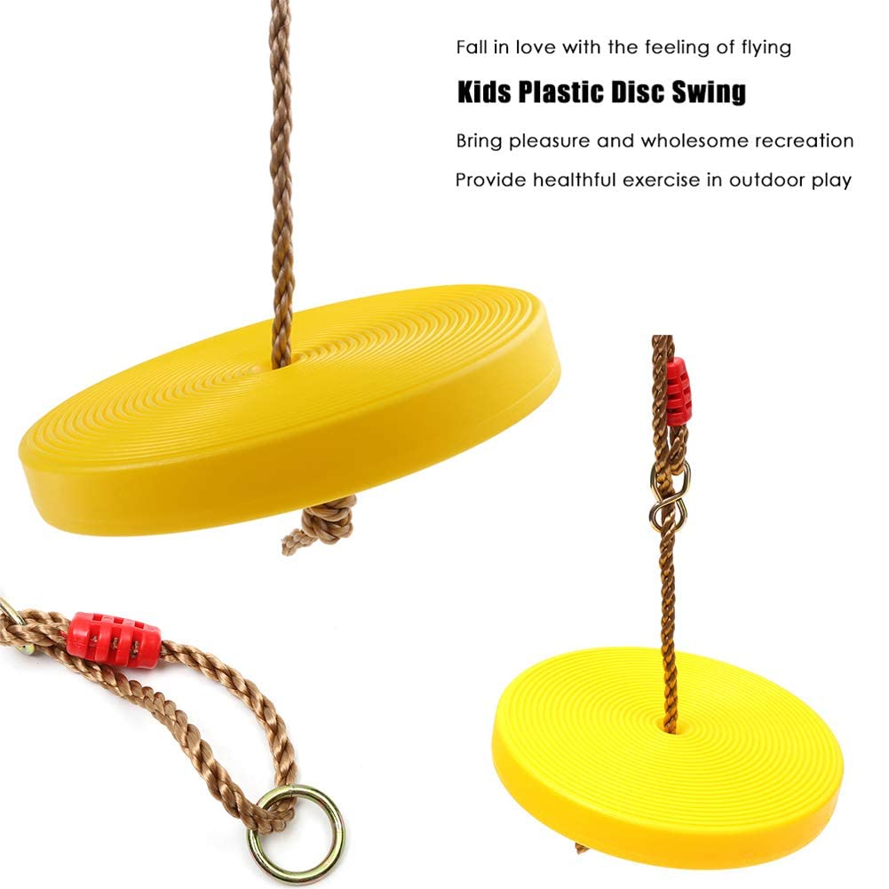 REZNOR Plastic Round Disc Hanging Tree Rope Swing for Kids Children Outdoor Indoor Play Activity, Yellow