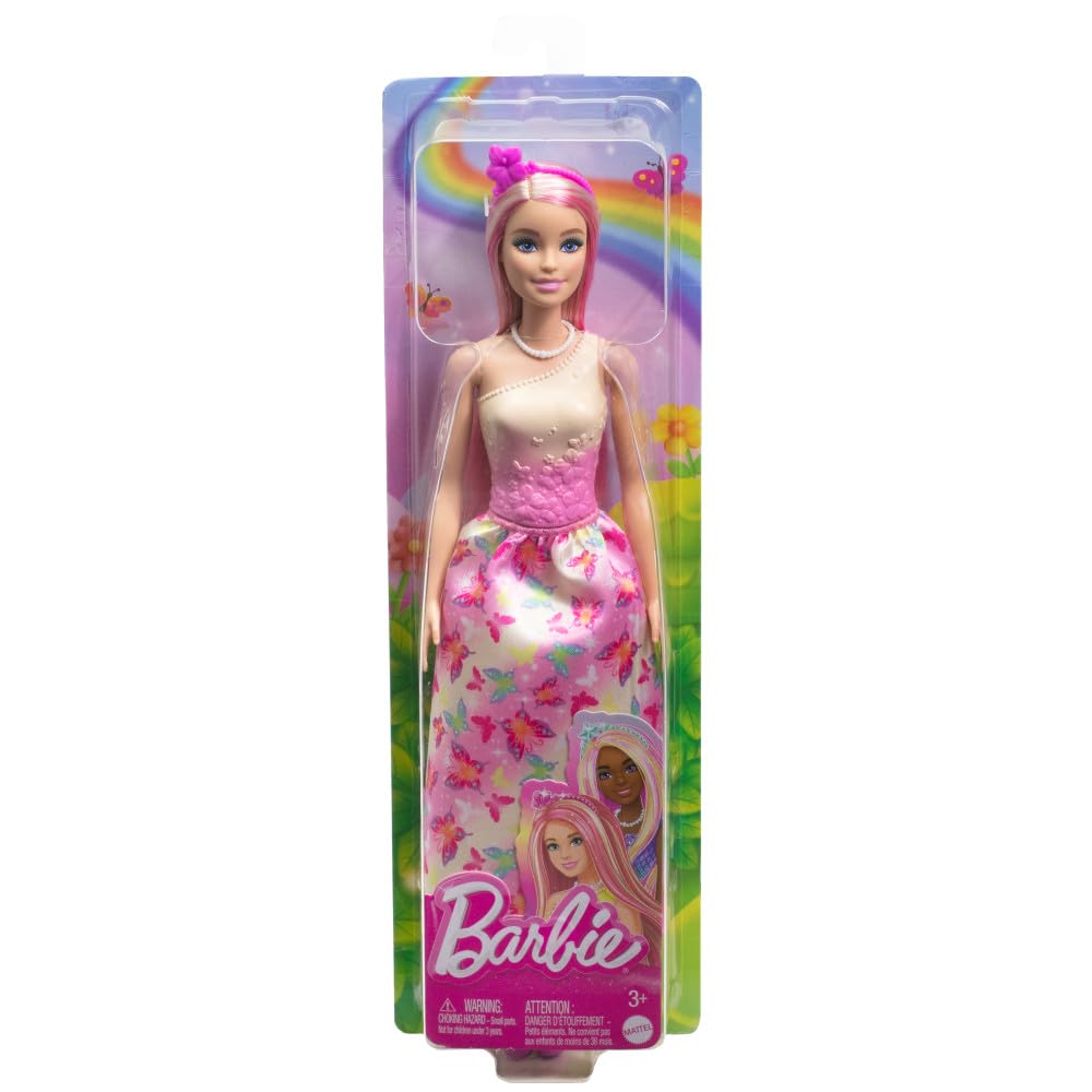 Barbie Royal Doll with Pink and Blonde Hair, Butterfly-Print Skirt and Accessorie