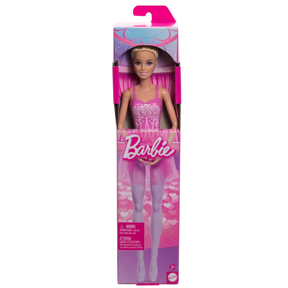 Barbie Ballerina Doll, Blonde Fashion Doll Wearing Purple Removable Tutu, Posed with Ballet Arms & “en Pointe” Toe Shoes