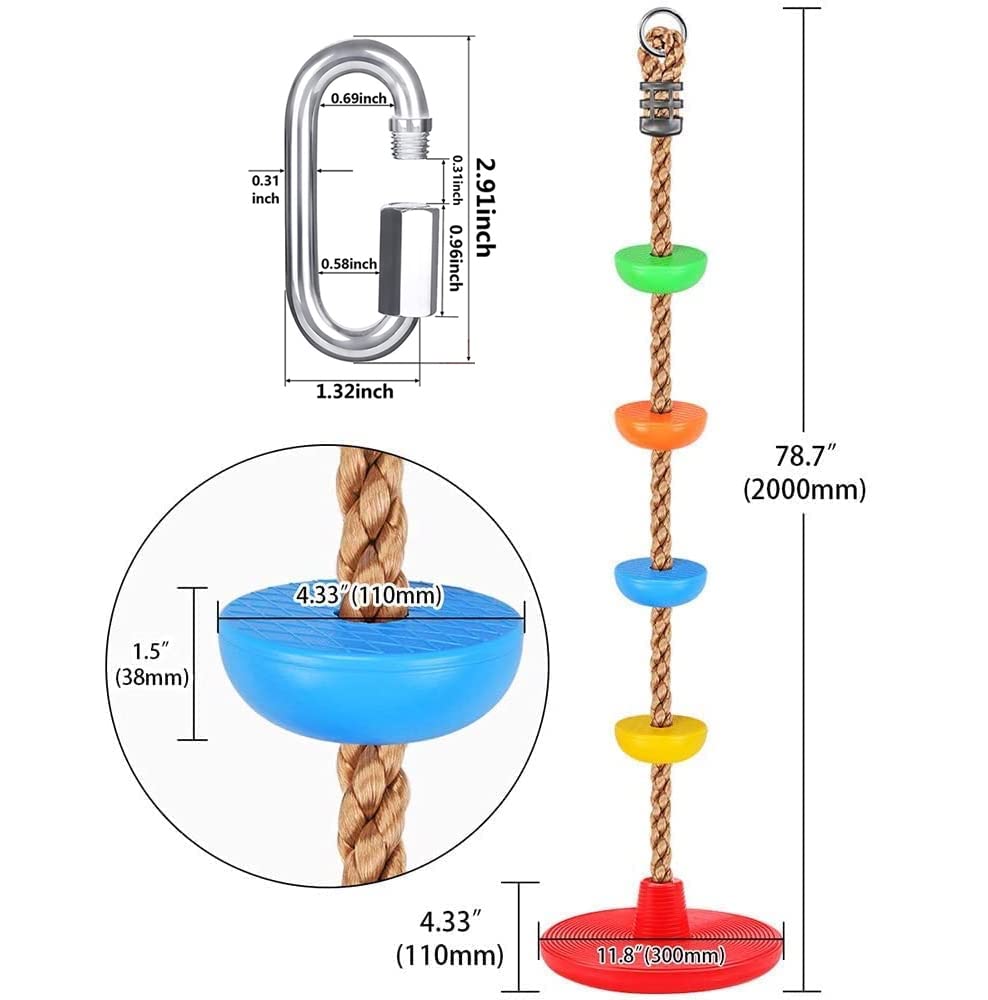 REZNOR Plastic Platforms Disc Tree Swing Seat Climbing Knot Rope With Carabiner Hook For Kids, Multicolour
