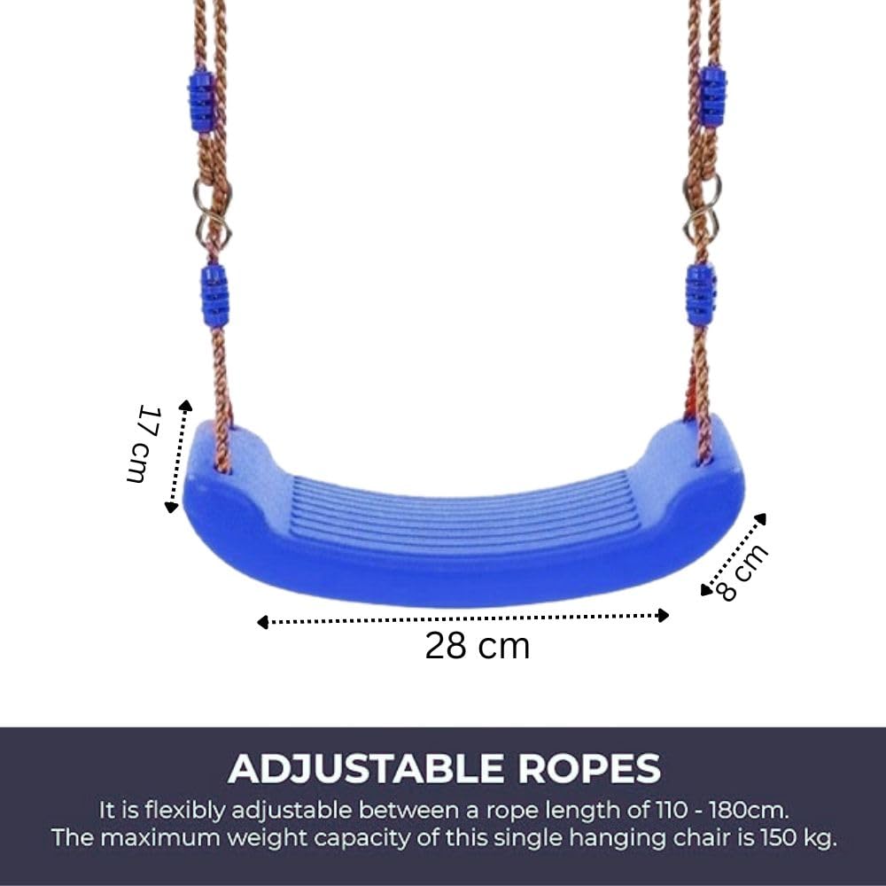 REZNOR Plastic Swing Seat with Hight Adjustable Strong Rope Tree Swing For 3-12 Years Kids Children, Blue