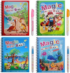 REZNOR Quick Dry Re-Usable Magic Coloring Water Book with Magic Pen (Random Design), Pack of 6