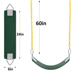 REZNOR EVA Flexible Swing Seat with 60 inch Anti-Rust Plastic Coated Chain Set for Kids, Playground, Jungle & Gym, Green/Yellow