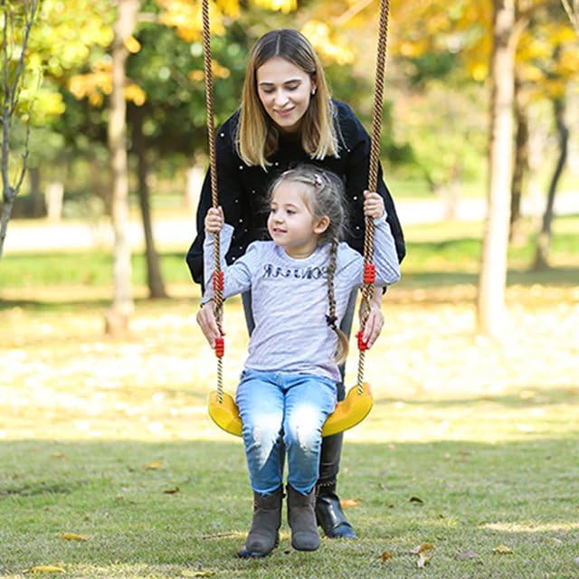 REZNOR Plastic Swing Seat with Hight Adjustable Strong Rope Tree Swing For 3-12 Years Kids Children, Yellow