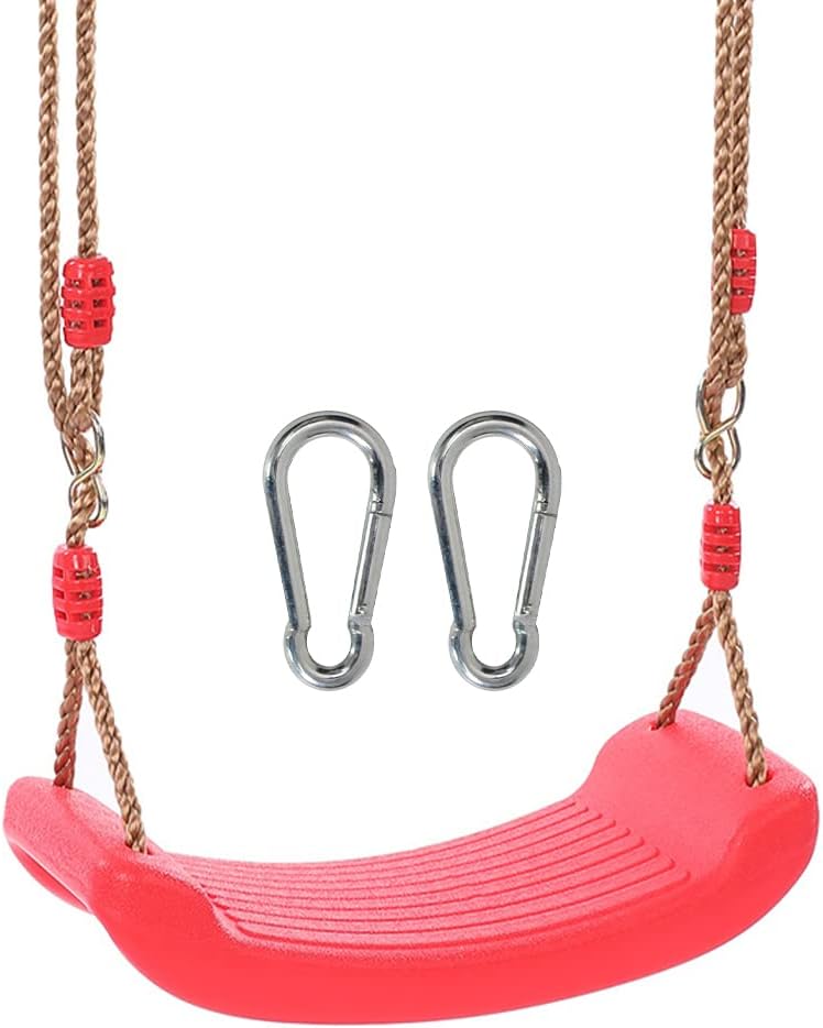 REZNOR Plastic Swing Seat with Hight Adjustable Strong Rope Tree Swing For 3-12 Years Kids Children, Red