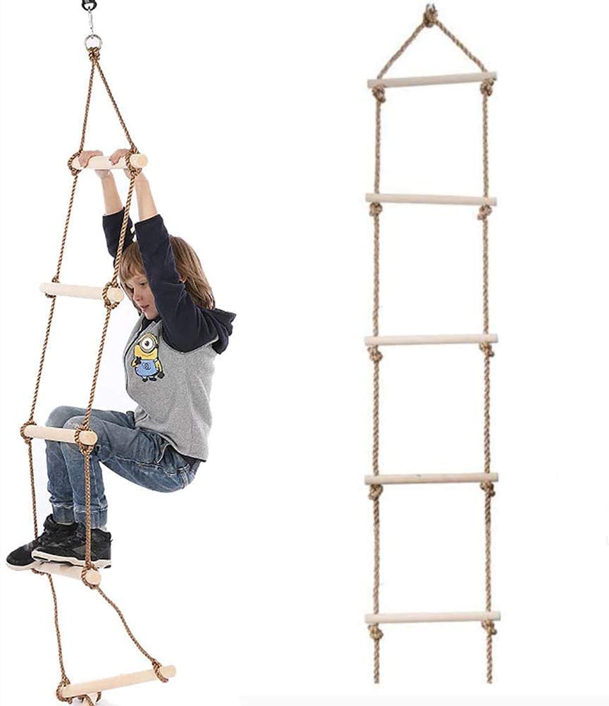 REZNOR 5.5 Feet Climbing Rope Ladder Ninja Ladder Ninja Warrior Slackline Ladder Rope Swing For Children, 5 Rungs