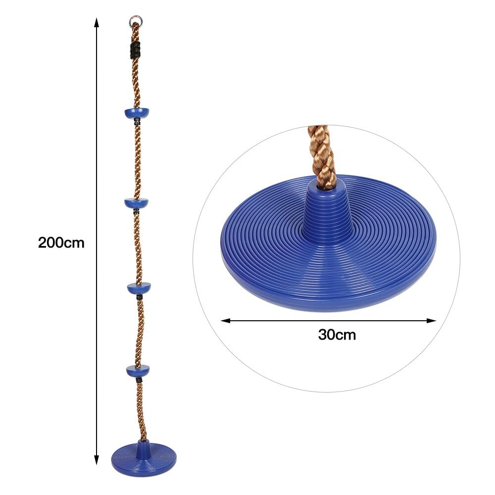REZNOR Plastic Platforms Disc Tree Swing Seat Climbing Knot Rope With Carabiner Hook For Kids, Blue