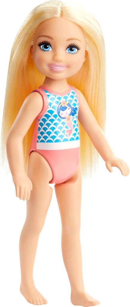 Barbie Chelsea Small Doll With Beach Swimsuit, Mermaid &amp; wave Print, Blonde Hair &amp; Blue Eyes For Kids Ages 3+
