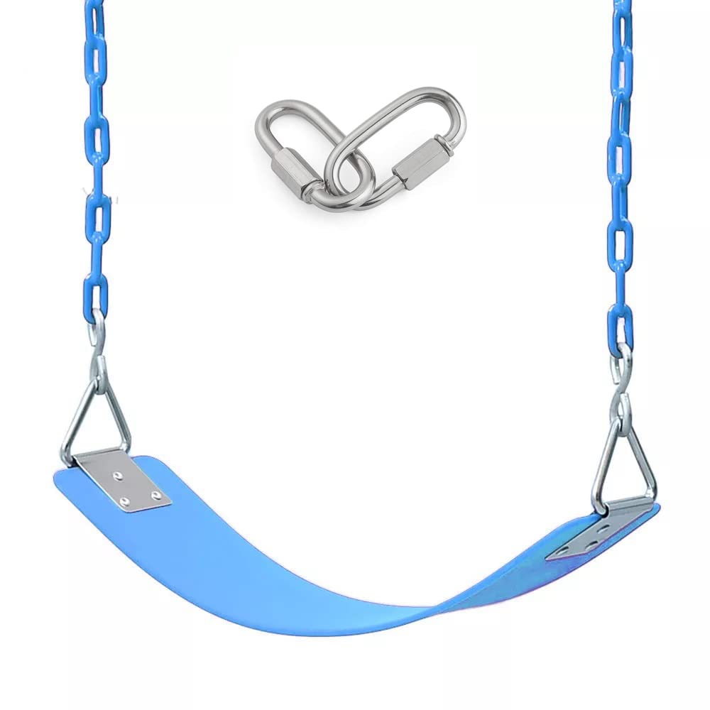 REZNOR EVA Flexible Swing Seat with 79 inch Anti-Rust Plastic Coated Chain Set for Kids, Playground, Jungle & Gym, Blue