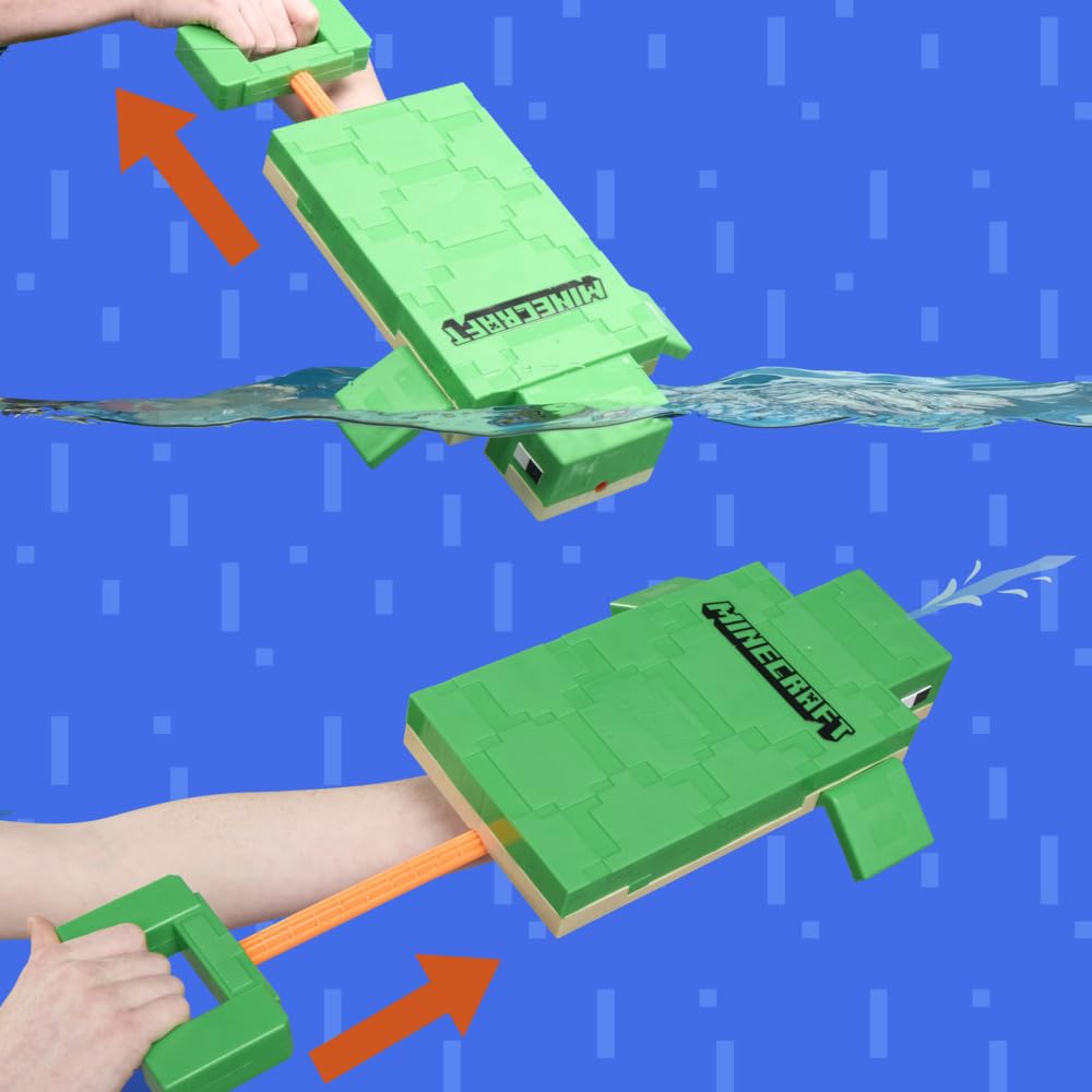 Nerf Super Soaker Minecraft Turtle Water Blaster, Pull Back Plunger Handle, Easy to Use, Outdoor Water Toys, Minecraft Toys, Gifts for Kids - Pichkari, Branded Toy Pichkari for Holi Festival, Kids 6+