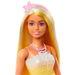 Barbie Royal Doll with Brightly Highlighted Fantasy Hair, Colorful Accessories, Yellow Ombre Bodice and Butterfly-Print Skirt