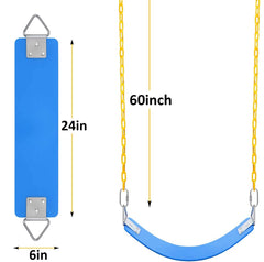 REZNOR EVA Flexible Swing Seat with 60 inch Anti-Rust Plastic Coated Chain Set for Kids, Playground, Jungle & Gym, Blue/Yellow