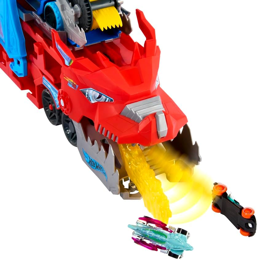 Hot Wheels City Ultimate Double Dragon Transporter Track Set Including Two Diecast Cars for Kids Ages 4 Years & Up