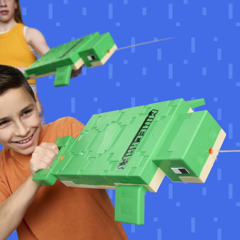 Nerf Super Soaker Minecraft Turtle Water Blaster, Pull Back Plunger Handle, Easy to Use, Outdoor Water Toys, Minecraft Toys, Gifts for Kids - Pichkari, Branded Toy Pichkari for Holi Festival, Kids 6+