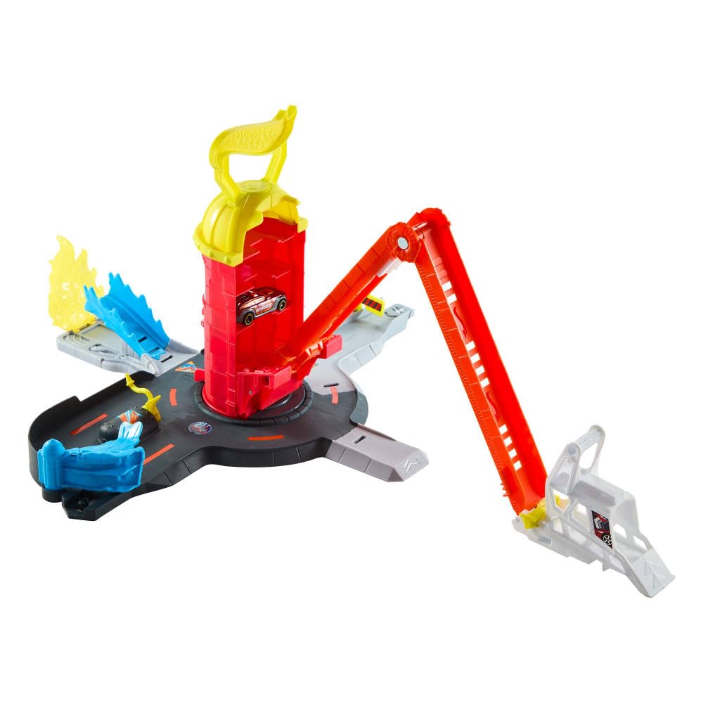 Hot Wheels City Super Fire Station Rescue Track Set with 1:64 Scale Fire Truck for Kids Ages 3 Years & Up