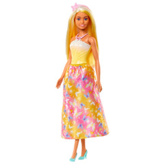 Barbie Royal Doll with Brightly Highlighted Fantasy Hair, Colorful Accessories, Yellow Ombre Bodice and Butterfly-Print Skirt