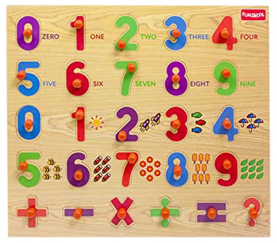 Funskool Number Wooden 123 Puzzle Shape & 6 Numerical Operators Game (16 Pcs) for Kids 3 Years & Above