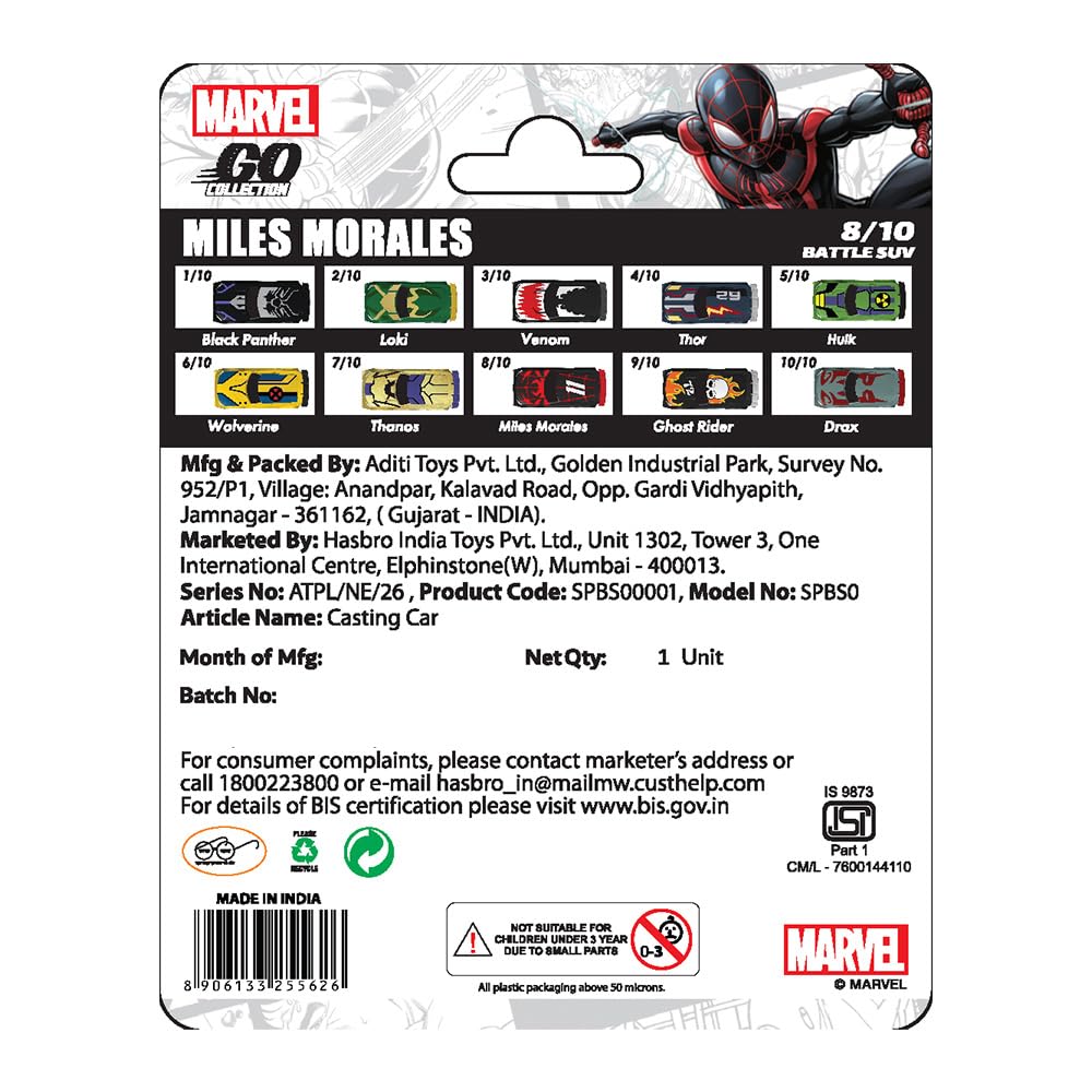Marvel Go 1:64 Diecast Miles Morales Battle SUV Toy Car for Collection for Ages 3 years and up