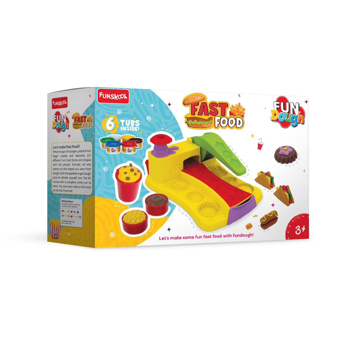 Funskool-Fundough Fast Food Playset with 23 molds to make own version food for Kids Ages 3+