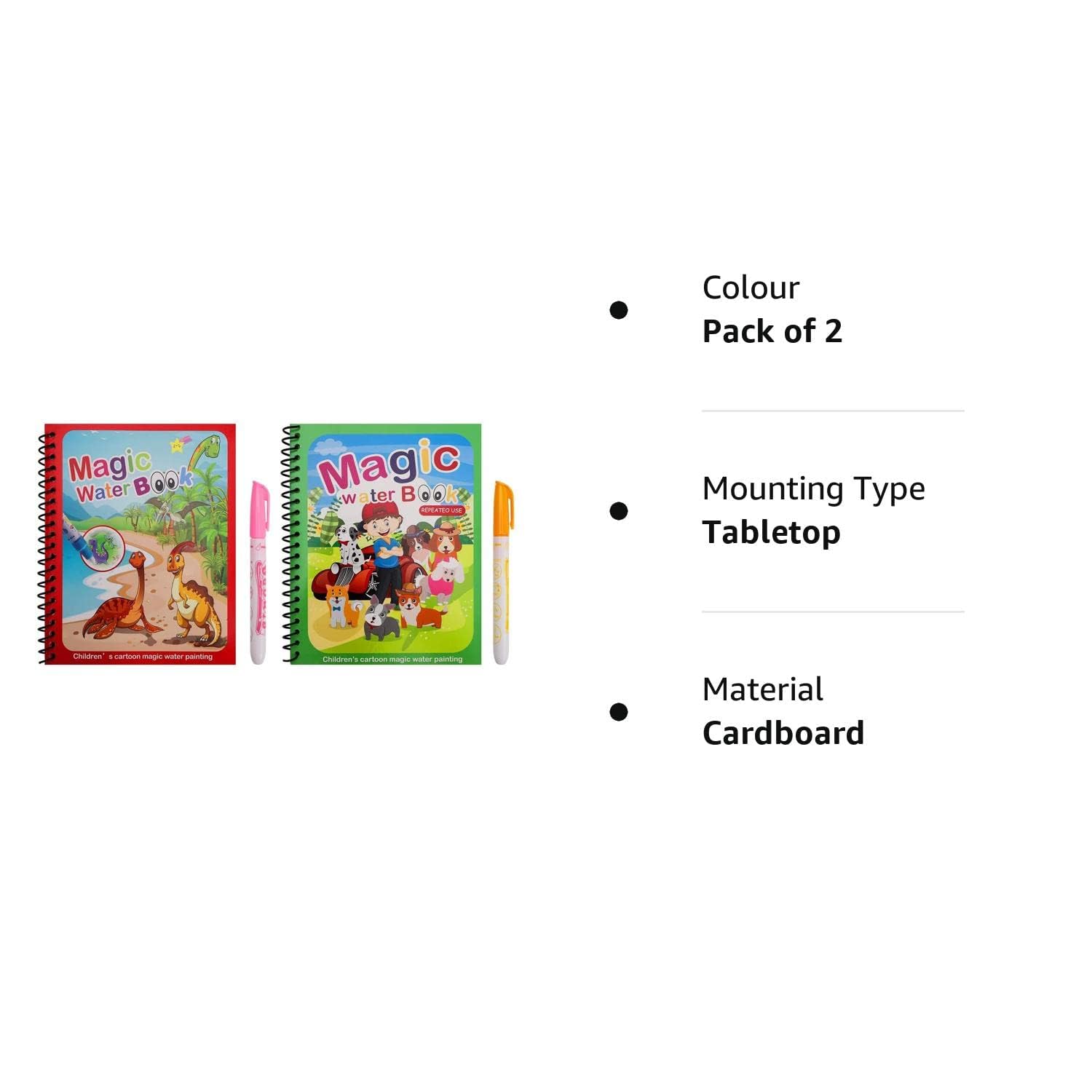 REZNOR Quick Dry Re-Usable Magic Coloring Water Book with Magic Pen (Random Design), Pack of 2
