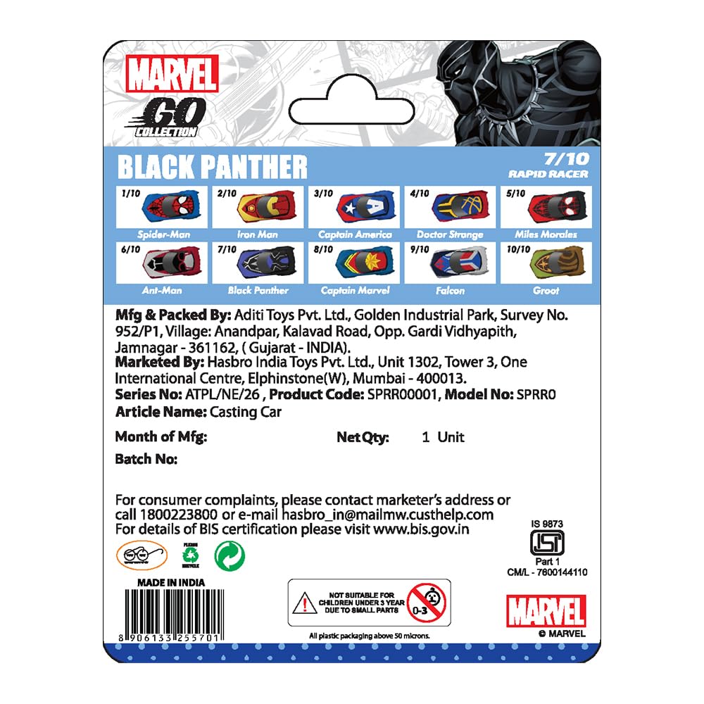 Marvel Go 1:64 Diecast Black Panther Rapid Racer Toy Car For Collection For Ages 3 Years And Up