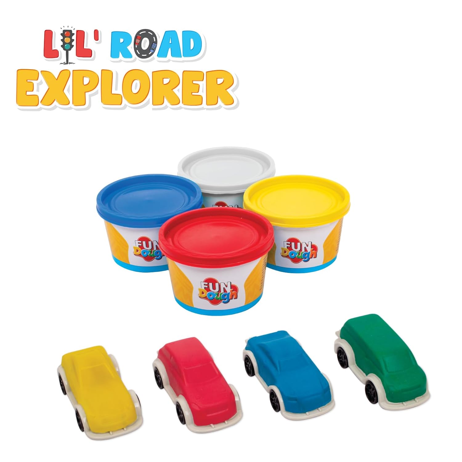 Funskool Fundough Lil' Road Explorer Cars Playset, Learn Traffic Safety and Traffic Rules, Flash Cards - Shaping, Sculpting Toy For 3 Years and Above