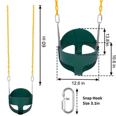 REZNOR EVA Plastic High Back Full Bucket Toddler Baby Swing Seat With 60 Inch Plastic Coated Chain Set, Green/Yellow