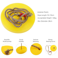 REZNOR Plastic Round Disc Hanging Tree Rope Swing for Kids Children Outdoor Indoor Play Activity, Yellow