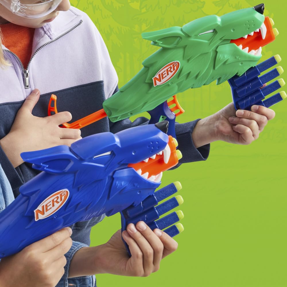 Nerf Wild Wolfpack - 2 Easy Play Blasters With Wolf Designs, 20 Elite Darts, Wolf Toys For 6 Year Old Boys & Girls, Outdoor Toys
