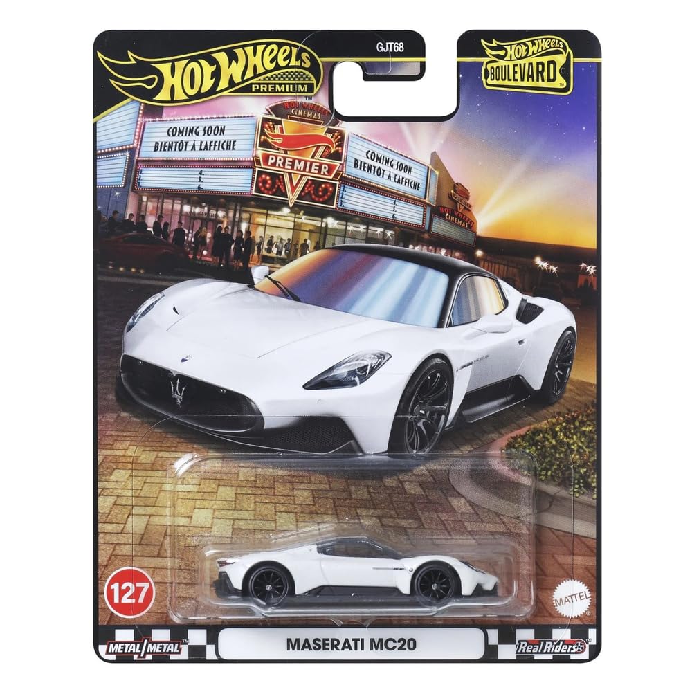 Hot Wheels Premium Boulevard Maserati MC20 1:64 Scale Sports Car with Full Metal Body Construction & Real Riders Tires for Collectors