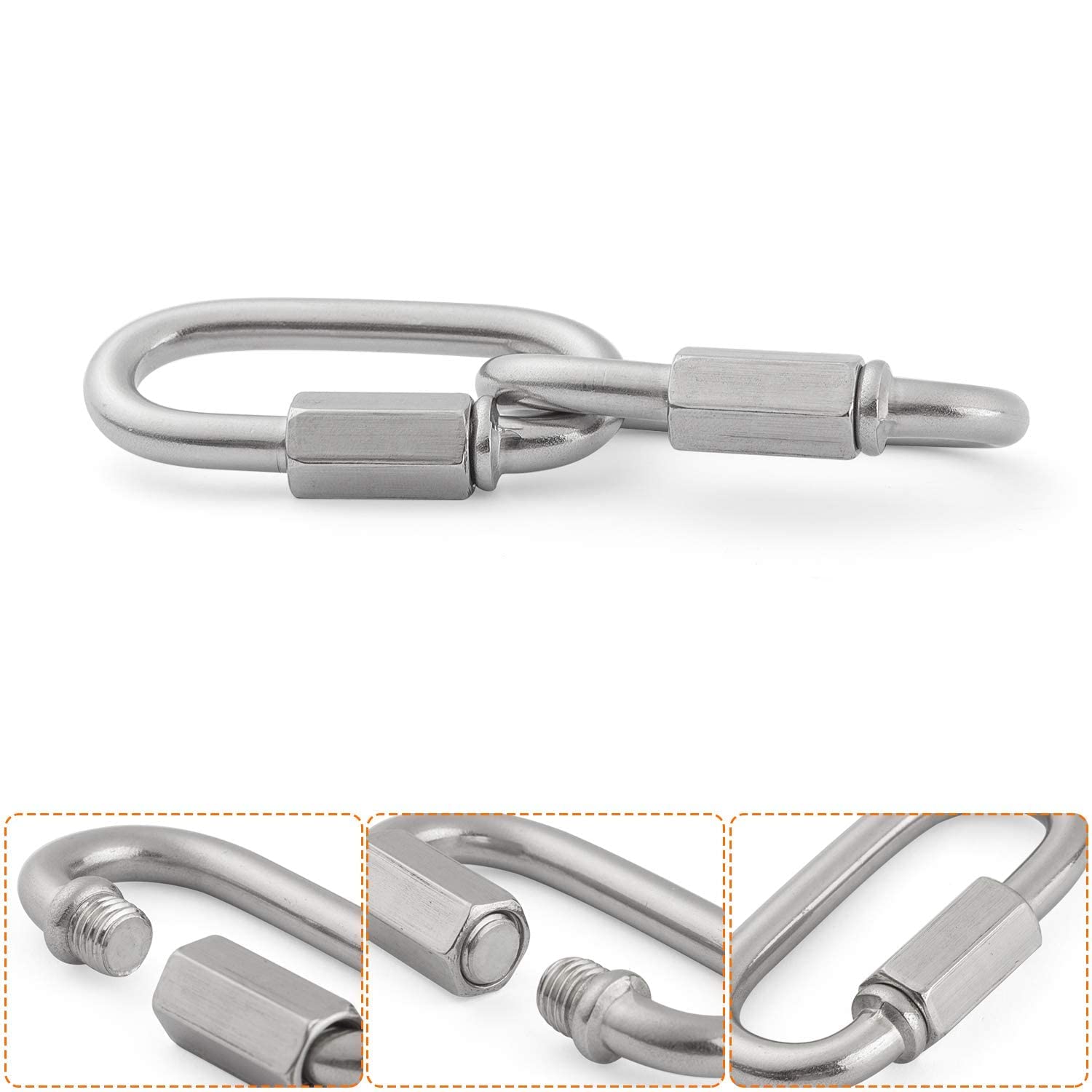 REZNOR Oval Shape Stainless Steel Screw Link Snap Hook Carabiner Swing Hook, Pack of 8