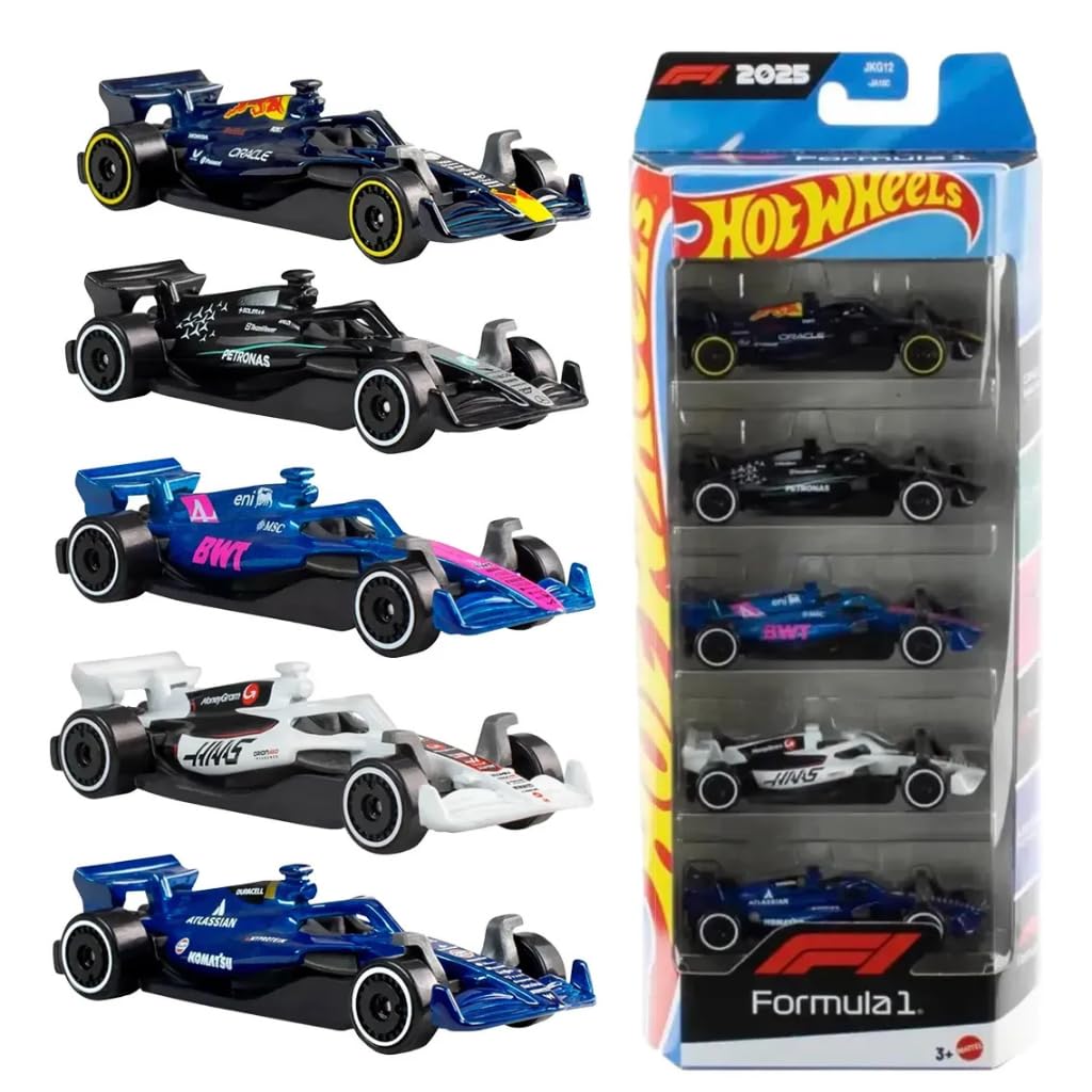 Hot Wheels 5 Car Gift Pack - 2025 Formula 1 Pack Of 5 1:64 Vehichles For Kids & Collectors